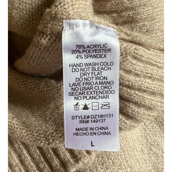 DOUBLE ZERO Womens Pullover Sweater Size L Beige Long Sleeve Crew Neck Relaxed - Picture 3 of 9